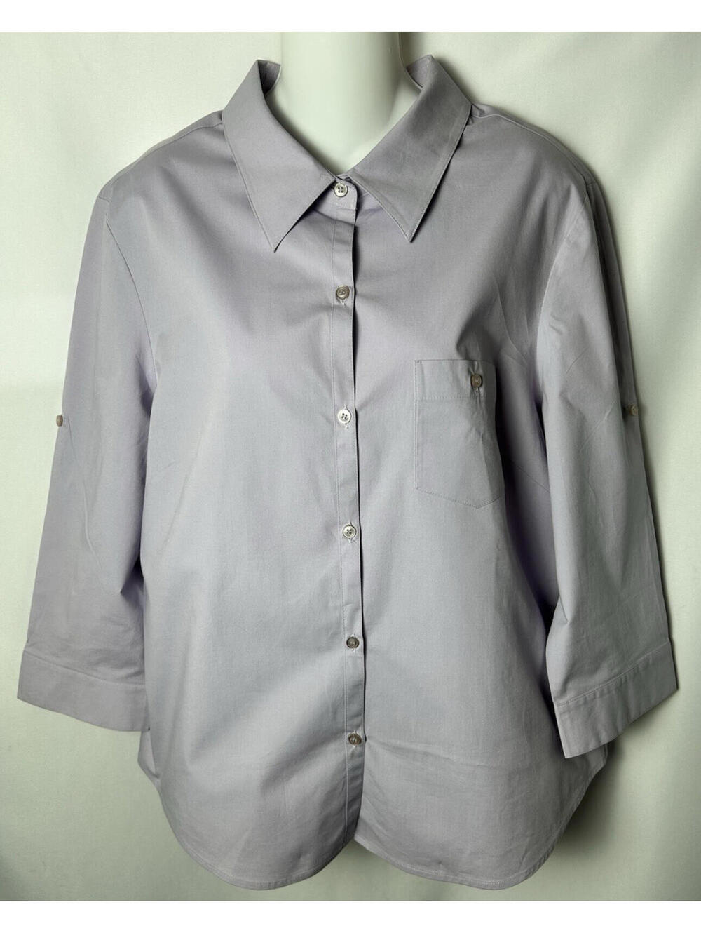 First Option Lilac Button-up 3/4 Sleeve Blouse   Size XL   NWOT